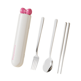 Dopamine White Bow Dinnerware Set Spoon Fork Chopsticks Three-piece Set Food-grade 304