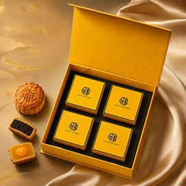 祥德斋  广式月饼尊贵礼盒  4枚入 320g【秋耳黑米+金沙奶黄+莲蓉+五仁】