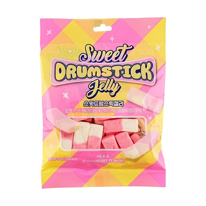 Drumstick Marshmallow Jelly Gummy Candy, Strawberry & Milk Flavor ,3.52 oz