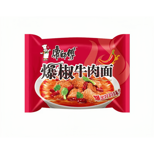 【中国直邮】康师傅方便面经典红油爆椒牛肉面泡面速食面106*1小袋