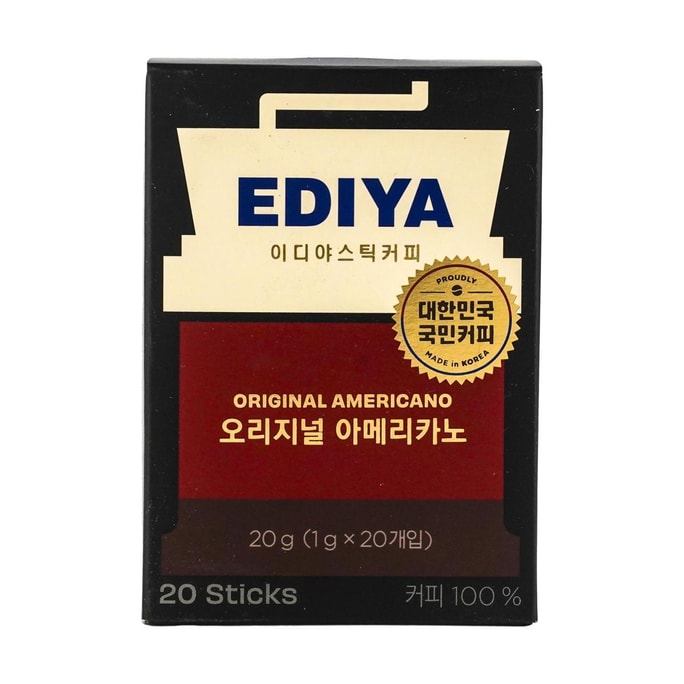 韓國EDIYA 0糖0脂0卡經典提神美式即溶黑咖啡粉 原味 20片 20g
