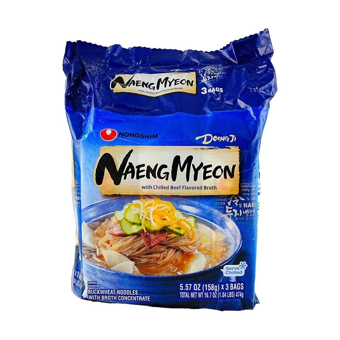 Dong Ji Naeng Myeon With Chilled Beef Flavored Broth , 5.57 oz*3 Bags 【Buckwheat Noodles With Broth Concentrate】