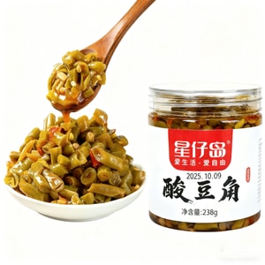 Xingzai Island Sour Long Bean with Rice, Pickled Vegetables Appetizer 238g Canned Sauce and Salted Vegetables, Ready-to-Eat Old Jar Cowpea Side Dish