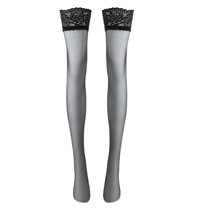 「SECRET TOUCH 」3D STAY-UP LACE TOP STOCKINGS - Black M size