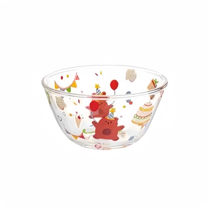 中国可爱小熊透明玻璃水果沙拉碗泡面碗家用高颜值酸奶甜品碗早餐碗#彩色1件入