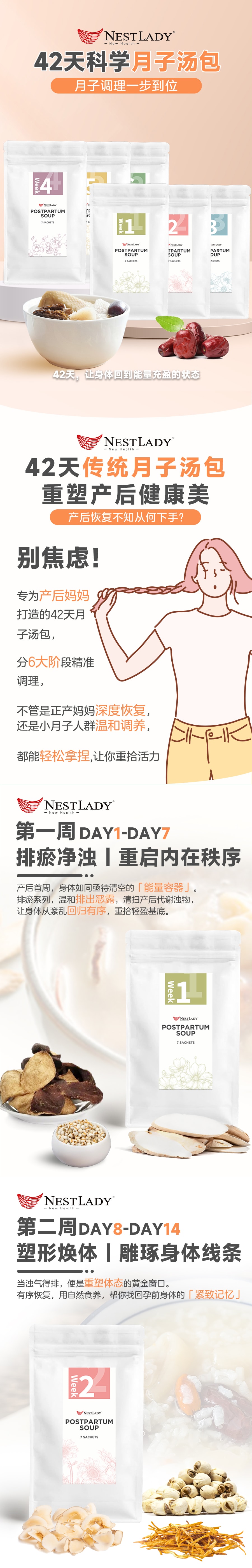 美国 NestLady雍容燕窝 42天金牌月子汤包 产后营养滋补 煲汤汤料 月子修复巩固