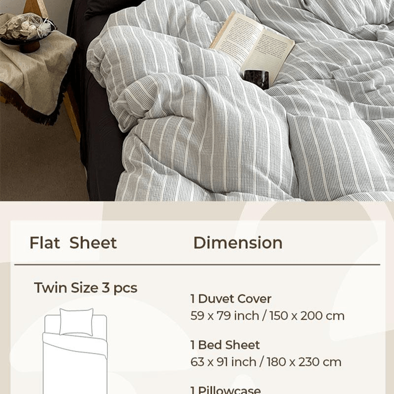 【中国直邮】 Lullabuy 织序水洗棉条纹床上四件套 蓝色-Queen