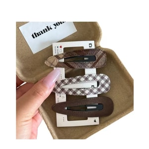  Fashionable Sweetheart Heart Color Plaid Fabric Drop BB Clip Simple and Versatile 3-Pack