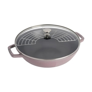 STAUB 4.5-qt Cast Iron Flat-Bottomed Stir-Fry Pan, Peony Pink