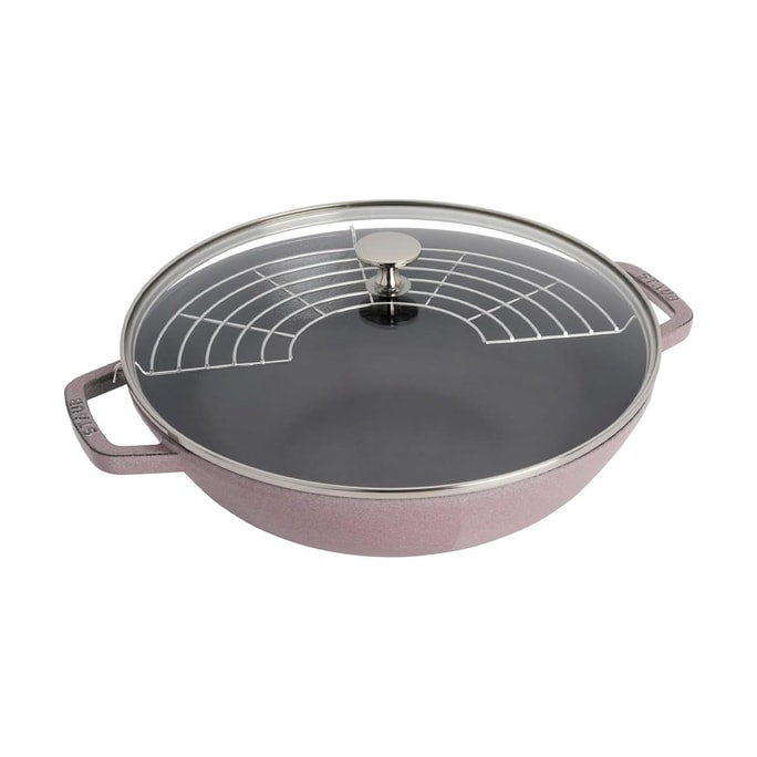 STAUB 4.5-qt Cast Iron Flat-Bottomed Stir-Fry Pan, Peony Pink