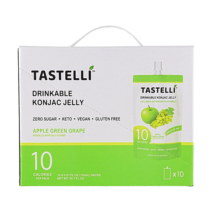 韓國TASTELLI 蒟蒻吸吸果凍 蘋果青提味 150ml*10袋入【0糖低卡 純素食無麩質】【含膠原蛋白&維生素C】