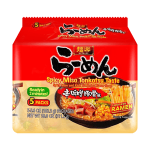 멘라쿠 일본 라면 - 즉석면, 매콤한 미소 돈코츠 맛 - 매콤한 미소와 진한 돈코츠 국물, 5개입