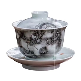 【中国直邮】 京真堂 景德茶具 盖碗 陶土材质 产地 瓷都德化 口径10.4cm高9.8cm 容量160ml  手工彩绘