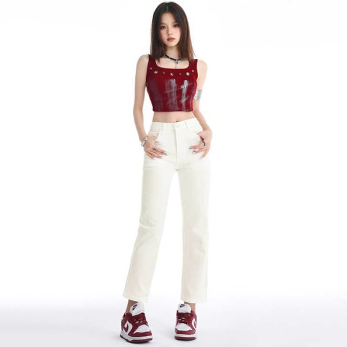 HSPM New Loose And Slim Elastic Jeans Three Anti-Rice White Nine Points M