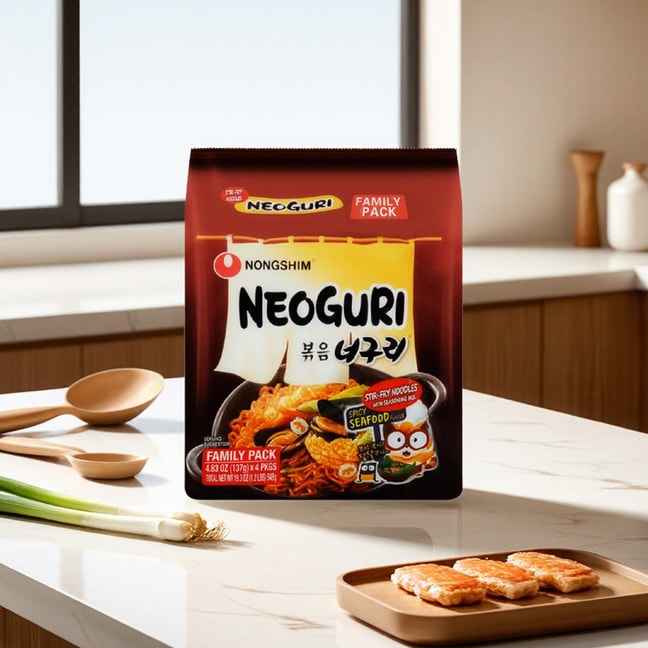 NeoGuri Spicy Seafood Stir-Fry Noodles - 4 Packs, 4.83oz