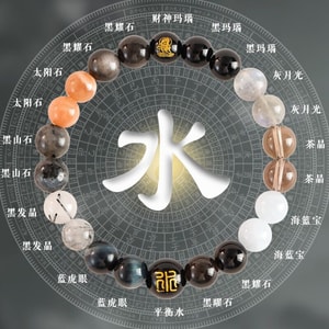 【中国直邮】 普陀山 五行手链女补金天然水晶手串黄水晶招财多宝好运 财运招财互补平衡手链  8mm补水-五行手串 一条装