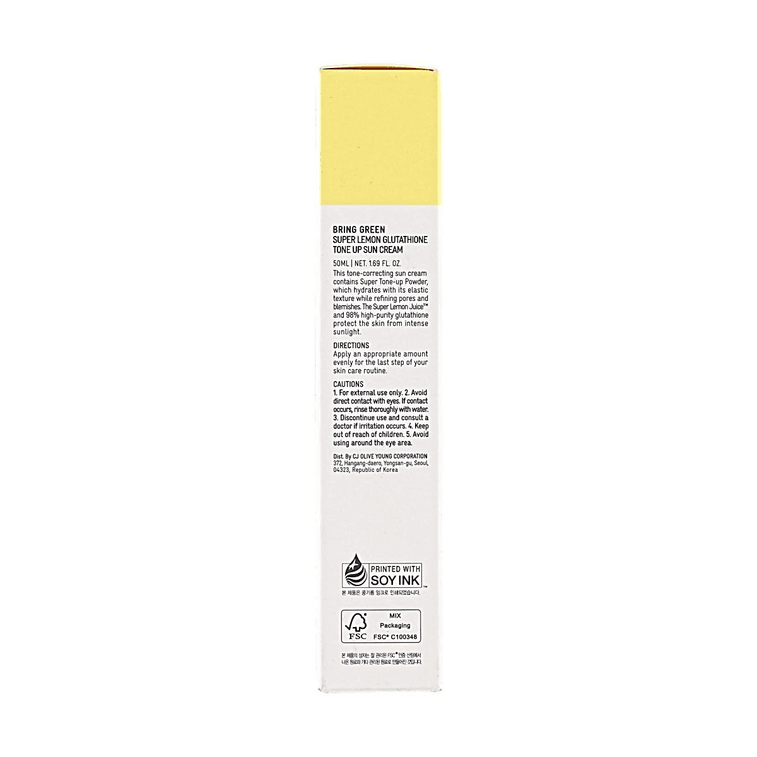 Bring Green Super Lemon Glutathione Tone-Up Sun Cream 1.69fl oz, Brightening Tone-Up Sunscreen 8