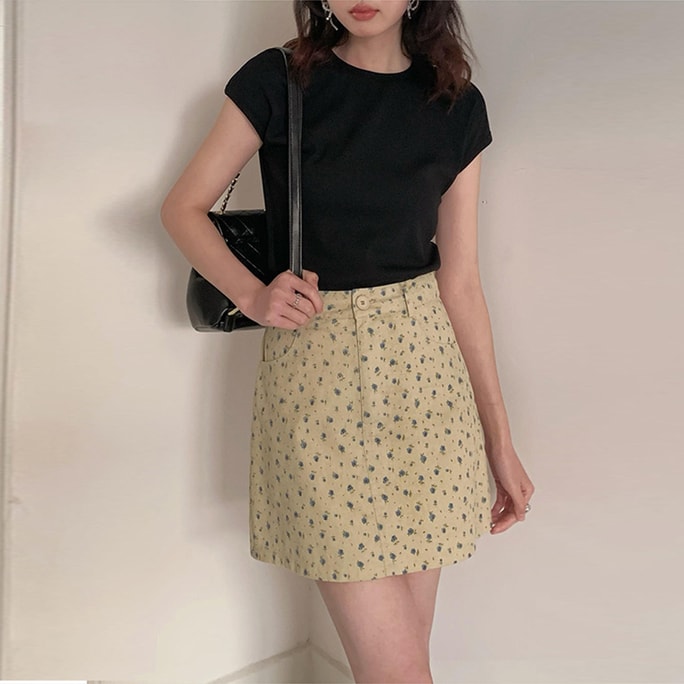 HSPM New Floral Short Skirt Retro Khaki S