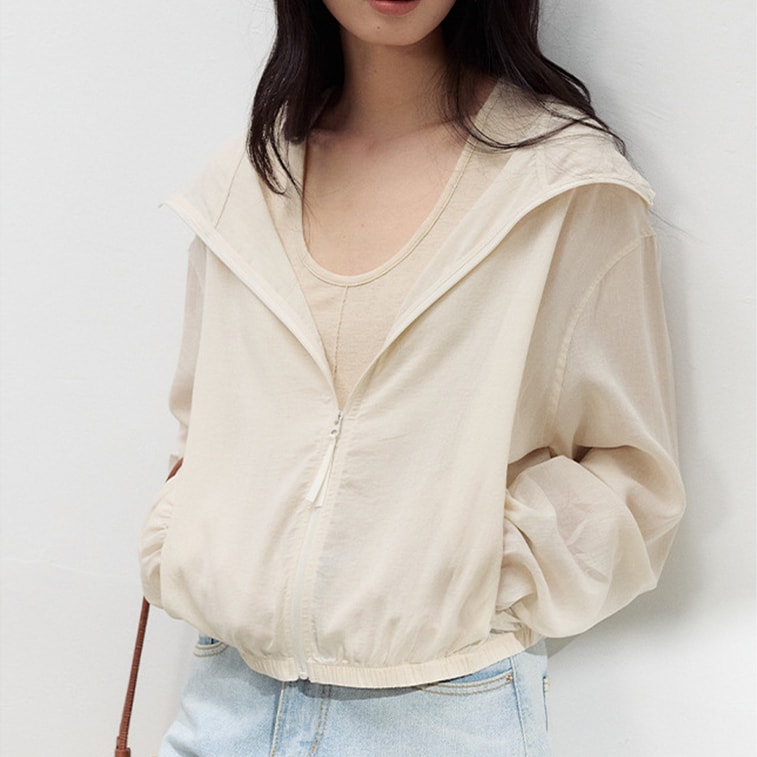 【中国直邮】 HSPM 春夏新款天丝亚麻连帽衫女莱赛尔休闲拉链开衫上衣纯色百搭简约外套 冷壳棕M 3