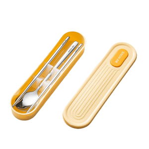 【304 Stainless Steel】Warm Sun Yellow Kids Chopstick & Spoon Set 1‑Pack