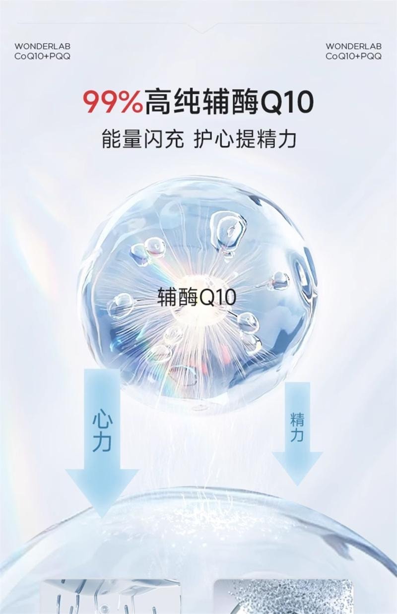 【中国直邮】 WONDERLAB 辅酶Q10保护心脏血管PQQ熬夜保健品软胶囊 60粒/瓶