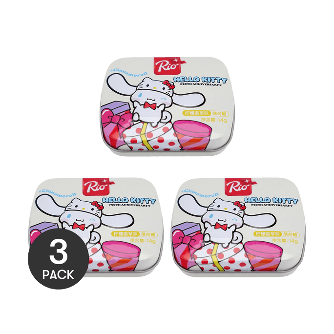 Sanrio Collaboration Hello Kitty&Cinnamoroll ,Lemon Vanilla Mint Candy,Sugar Free, 0.49 oz *3【3 Packs】