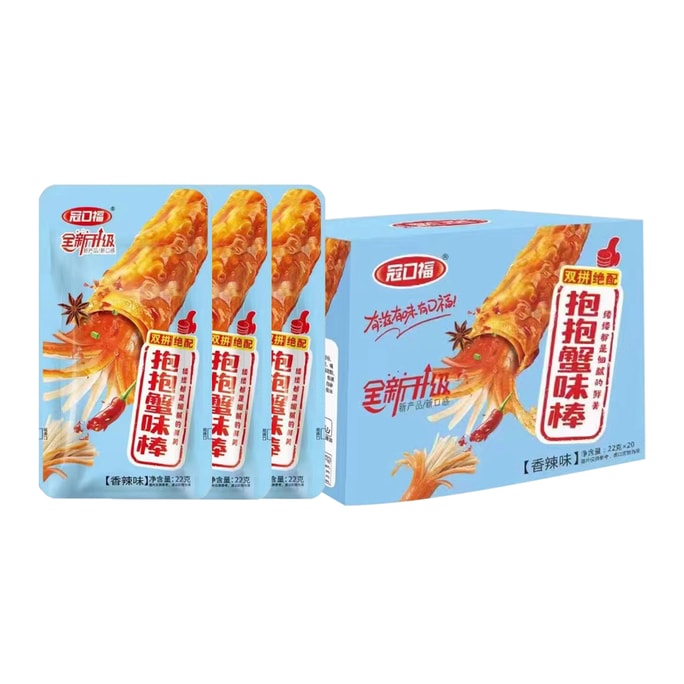 (Explosive food store Qingda Promotion) Hug Crab flavor stick bean skin rolled crab willow 22g*20 units sold with spicy