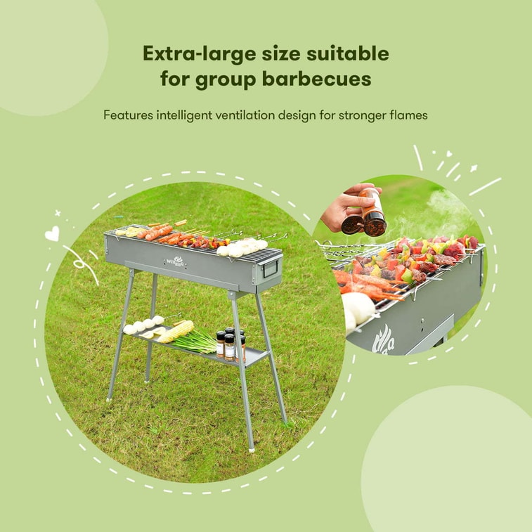 Commercial Quality Portable Charcoal Grill Lamb Skewer Folded Camping Barbecue Grill (80x26x18 cm) 8