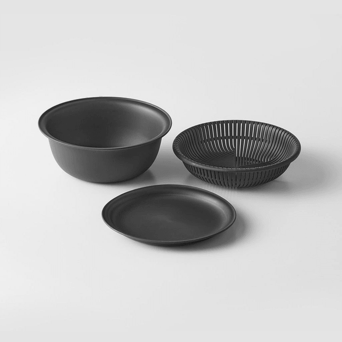 Multifunctional Drainer Basket, Three-Layer Filter for Washing Fruits, Microwave Safe, 18cm [3-Piece Set; Dark Gray]