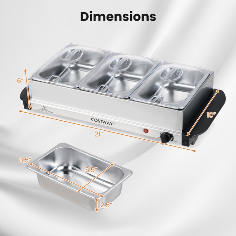 【美国直邮】 科市威 120V 60Hz 电助餐保温炉 三个可拆卸餐盘食物保温机 3