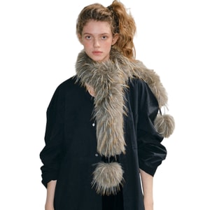 【中国直邮】 HSPM 高品质仿皮草时髦围巾带球渐变毛领冬季保暖围脖 混色长毛球球F 1个