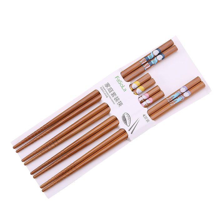 FaSoLa 家庭用竹箸、丈夫な質感、耐摩耗性と耐久性、持ちやすく滑りにくい、家族用 4 膳