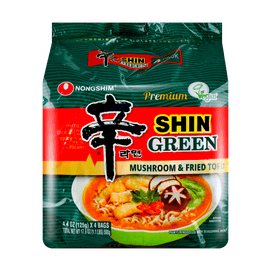 Premium Shin Green Ramyun -  Mushroom And Tofu Flavored Ramen ,4 pack ,17.63 oz