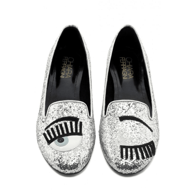 MOM LOVES ME レディース ウィンキングフラットシューズ（シルバーグリッター）サイズ US 6