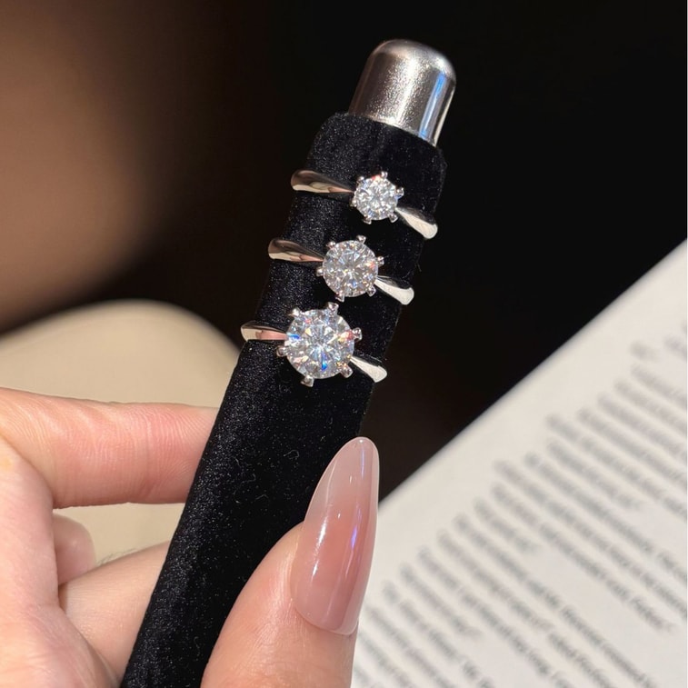 Sterling Silver Ring Zircon 8MM US Size 5 1 Piece Six‑Prong Setting Moissanite S925 Sterling Silver Minimalist Versatile Engagement Wedding Ring 8