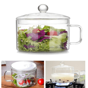 Glass Saucepan with Cover,1.6L Heat-resistant Glass Stovetop Pot & Pan with Lid