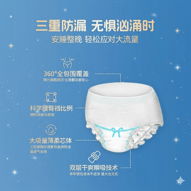 첸진 약국 동일 스타일 의료기기 인증 수면 팬티 * 4팩 (팩당 12개입, M-L 사이즈) 한방 추출물, 순면 소재, 저자극성, 부드럽고 편안한 착용감, 즉각적인 흡수 및 샘 방지 (엉덩이둘레 80cm-105cm) 4