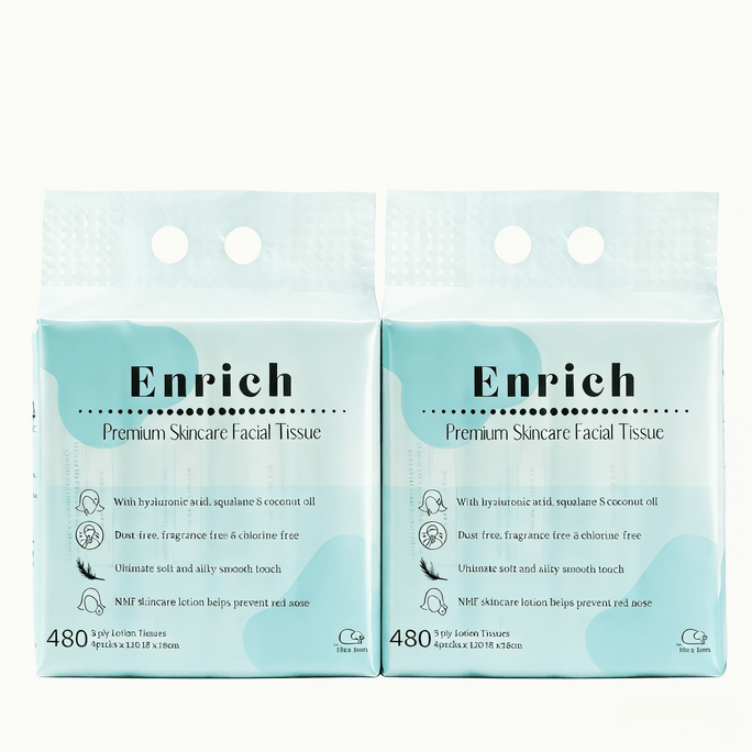 Enrich 2包入 - The Nice Bum   奢华保湿乳霜柔纸巾 480抽*2 三层加厚 滋润柔护 不掉屑 不伤肤 适合敏感肌肤