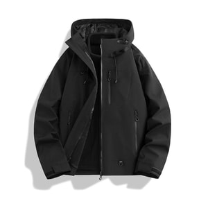 【中国からの直送】HSPM アウトドア防風防水3-in-1トラベル＆ハイキングジャケット、ショート丈レディース春秋防風ジャケット、ブラック、3-in-1、サイズS（1枚）