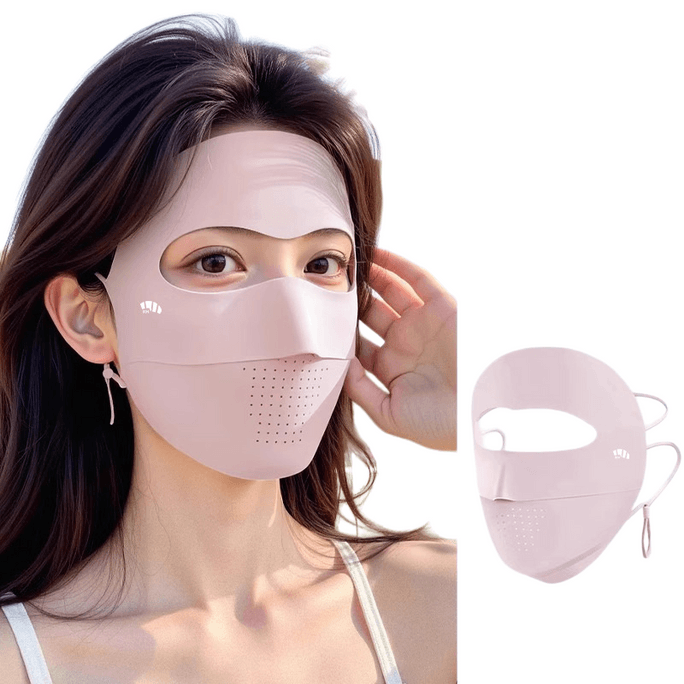 Sunscreen Face Mask for Women, Full-Face UV Protection Face Cover, High UV Blocking Rate up to 99%, Cooling Ice Silk Sun Shield, Breathable and Lightweight Face Cover #Pink
