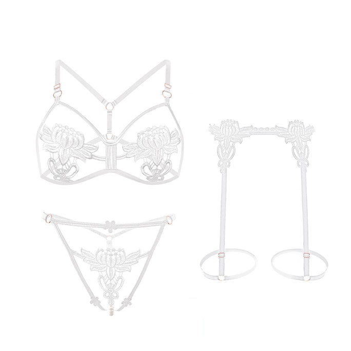 Fun Lingerie Sexy Open-front Three-piece Set White One Size
