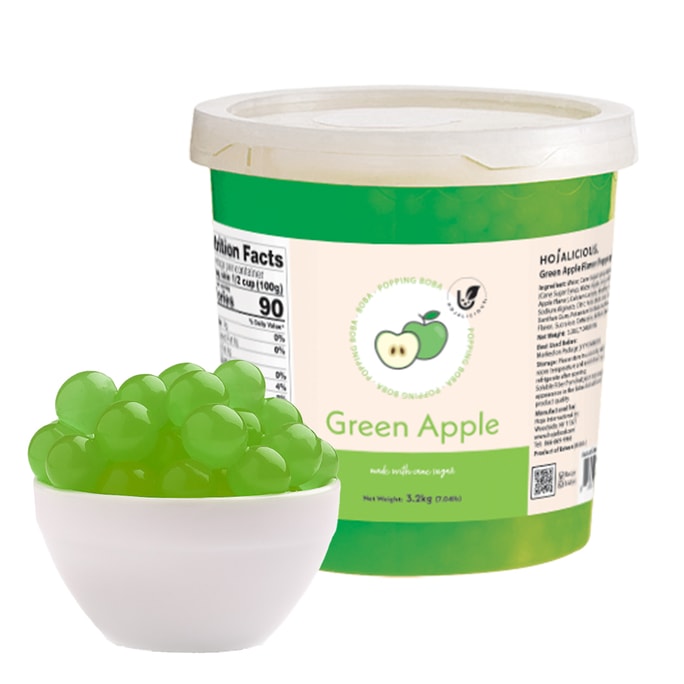 호잘리셔스 청사과맛 팝핑 보바: 밀크티, 아이스크림, 과일차 등의 디저트에 사용하기 적합합니다. 3.2kg 대용량 용기.