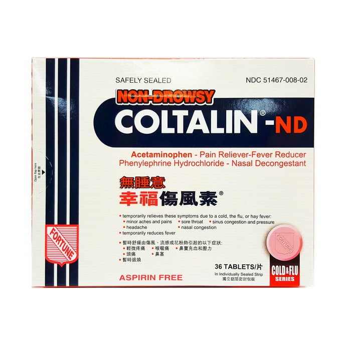 Coltalin-ND - Non-drowsy Cold Tablets 36 tablets FDA NDC