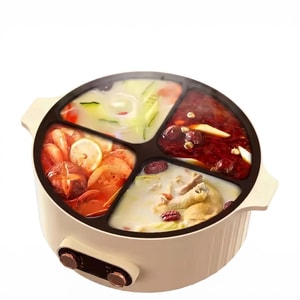 Multifunctional Electric Hot Pot, 4-Compartment, Large Capacity, Non-Stick “Yuan Yang” Pot, 6L