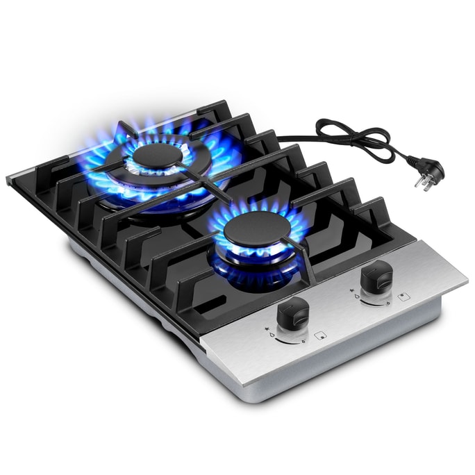 Amzgachfktch 12 inch 2 Burners Bulit-in Gas Cooktop NG/LPG Convertible Tempered glass