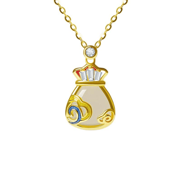 New Hotan Jade Necklace In The Palace Natural Authentic Jade Pendant Blessing Bag Pendant Gold 16 * 9mm