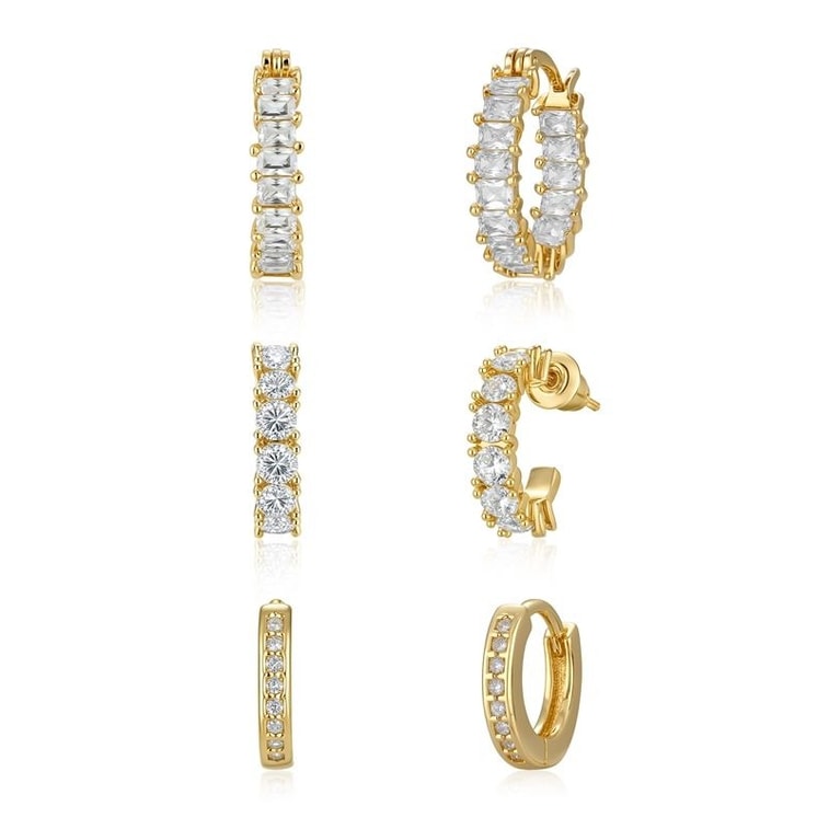 【美国直邮】 艾皖莼 立方体锆石圆顶套装 厚实小号尖角圆顶时尚日常穿孔饰品-3件 3