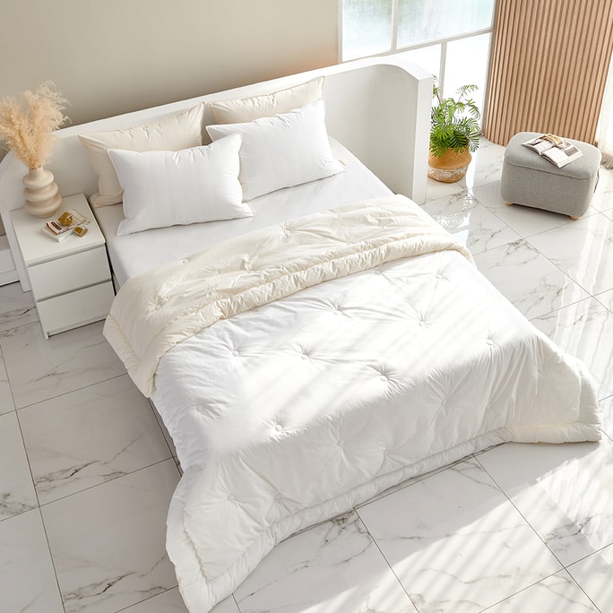 DREAM HIGH-DENSITY COTTON REVERSIBLE COMFORTER SET - IVORY/WHITE (US Queen)
