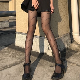 Netflix explosive Paris letter stockings sexy trendy body shaping socks black 1 pair