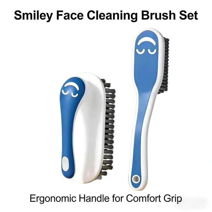  RHFJAKA 美国发货 两件套鞋刷套装,可爱笑脸设计 – 长柄和短柄清洁刷 – 柔软刷毛清洁套装,适用于运动鞋、帆布鞋、衣物和家居清洁